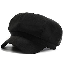 XYIYI Schwarz Mode Schirmmütze Ballonmütze Newsboy Cap Visier Baskenmütze Paperboy Gatsby Hut Achteckige Kappe für Damen Mädchen von XYIYI