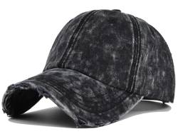 XYIYI Schwarzer Denim Vintage Basecap Verstellbare Distressed Washed Baseball Kappe für Damen Herren von XYIYI