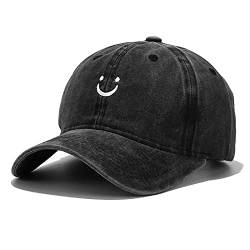 XYIYI Smiley Gesicht Schwarz Vintage Basecap Verstellbare Distressed Washed Baseball Kappe für Damen Herren von XYIYI