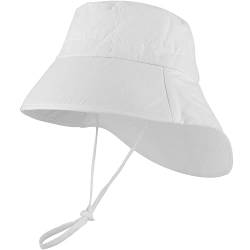 XYIYI Weiß Unisex Baby Kleinkind Sonnenhut Fischerhut Strandhut Sommer Schirmmütze mit Nackenschutz und Bindebändern von XYIYI