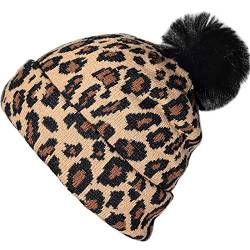 XYIYI Winter Cheetah Strickmütze Leopard Slouch Beanie Mütze mit Pom Pom fur Damen von XYIYI