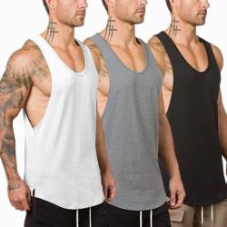 XYKJFIT 3er-Pack Herren Muscle Gym Workout Stringer Tank Tops Bodybuilding Fitness T-Shirts, Schwarz+Weiß+Grau, M von XYKJFIT