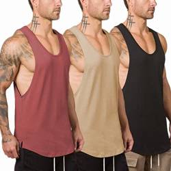 XYKJFIT 3er-Pack Herren Muscle Gym Workout Stringer Tank Tops Bodybuilding Fitness T-Shirts, Schwarz + Aprikose + Dunkelviolett, XL von XYKJFIT