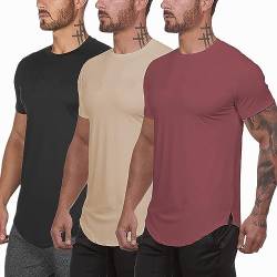 XYKJFIT Herren 3er-Pack Workout Gym Kurzarm T-Shirt Active Athletic T-Shirts Workout Casual Tee, Schwarz+Aprikose+tiefviolett, L von XYKJFIT