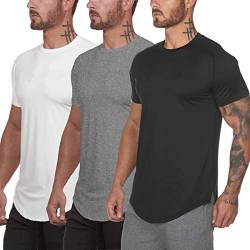 XYKJFIT Herren 3er-Pack Workout Gym Kurzarm T-Shirt Active Athletic T-Shirts Workout Casual Tee, Schwarz+Weiß+Grau, L von XYKJFIT