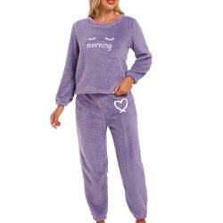 XYKrissas Damen Fuzzy Lounge Casual Pyjama-Sets, langärmliges Damen-Pyjama-Set mit 2 Stück, Flauschige Loungewear-Nachtwäsche (L) von XYKrissas