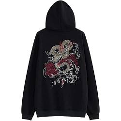 XYXIONGMAO Bestickte Streetwear Dragon Hoodies Herren Techwear Sweatshirt Japanisch Schwarz Hip Hop Grafik Hoodie, Schwarz, X-Large von XYXIONGMAO