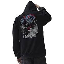 XYXIONGMAO Bestickte Streetwear Dragon Tiger Fight Hoodies Herren Japanisch Schwarz Hip Hop Grafik Hoodie Techwear Sweatshirt, Black06, Small von XYXIONGMAO