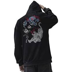 XYXIONGMAO Bestickte Streetwear Dragon Tiger Fight Hoodies Herren Japanisch Schwarz Hip Hop Grafik Hoodie Techwear Sweatshirt, Black06, Medium von XYXIONGMAO
