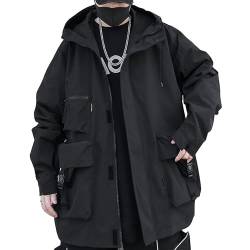 XYXIONGMAO Casual Techwear Reißverschluss Taktische Gothic Kleidung Cyberpunk Jacke Windbreaker Streetwear Jacken Kapuze für Herren, schwarz, M von XYXIONGMAO