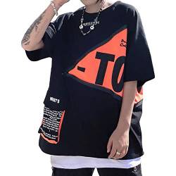 XYXIONGMAO Colorblock Kurzarm T-Shirt Herren Lose Paar Casual Unisex Grafik Streetwear Tees Shirts für Männer, schwarz, Mittel von XYXIONGMAO