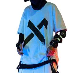 XYXIONGMAO Cyberpunk Shirt Techwear Shirts Streetwear Männer Taktische Japanische Hip Hop Anime Herren Grafik Gothic Tees(White,2XL) von XYXIONGMAO