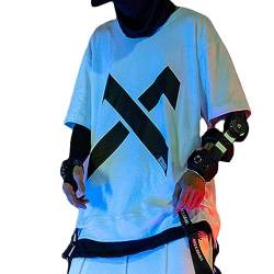 XYXIONGMAO Cyberpunk Shirt Techwear Shirts Streetwear Männer Taktische Japanische Hip Hop Anime Herren Grafik Gothic Tees(White,L) von XYXIONGMAO