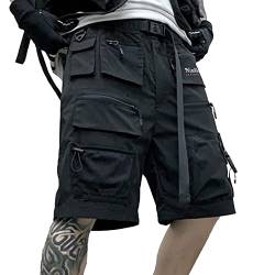 XYXIONGMAO Cyberpunk Shorts Hip Hop Sweatpants Techwear Overalls Slacks Athleisure Herren Tactical Cargo Streetwear Hosen, Schwarz, Mittel von XYXIONGMAO