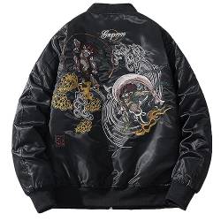 XYXIONGMAO Cyberpunk Streetwear Bomberjacken Windbreaker Techwear Geist Stickmuster Kleidung Flugjacke für Herren, schwarz, M von XYXIONGMAO