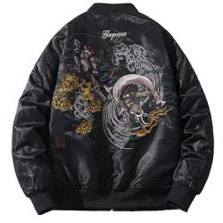 XYXIONGMAO Cyberpunk Streetwear Bomberjacken Windbreaker Techwear Geist Stickmuster Kleidung Flugjacke für Herren, schwarz, S von XYXIONGMAO