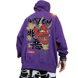 XYXIONGMAO Graphic Hoodies für Herren Japanischer Hoodie Streetwear Oversized Schwarz Weiß Ghost Hip-Hop Good and Evil, Lila, L von XYXIONGMAO