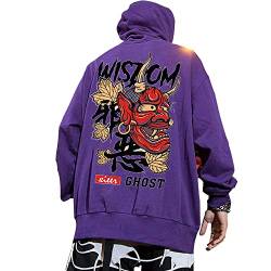 XYXIONGMAO Graphic Hoodies für Herren Japanischer Hoodie Streetwear Oversized Schwarz Weiß Ghost Hip-Hop Good and Evil, Schwarz, L von XYXIONGMAO