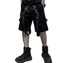 XYXIONGMAO Herren Cyberpunk Shorts Techwear Sweatpants Slacks Hip Hop Streetwear Jogger Tactical Cargo Pants Overalls, Schwarz, Groß von XYXIONGMAO