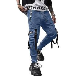 XYXIONGMAO Herren Jogger Pants Techwear Hip Hop Haremshose Streetwear Tactical Track Pants, Blau, Groß von XYXIONGMAO