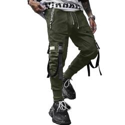 XYXIONGMAO Herren Jogger Pants Techwear Hip Hop Haremshose Streetwear Tactical Track Pants, Grün , Mittel von XYXIONGMAO
