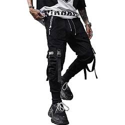 XYXIONGMAO Herren-Jogginghose, Techwear, Hip-Hop Haremshose, Streetwear, taktische Trainingshose, schwarz, Klein von XYXIONGMAO
