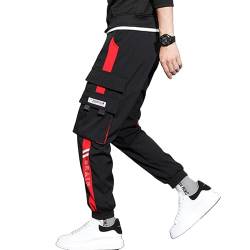 XYXIONGMAO Herren Streetwear Jogger Casual Sporthose Baggy Casual Techwear Hip Hop Sweatpants Schwarze Cargohose für Männer, Rot/Ausflug, einfarbig (Getaway Solids), XXL von XYXIONGMAO