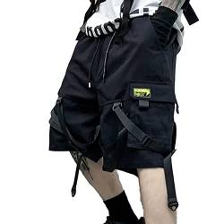XYXIONGMAO Herren Streetwear Schwarz Techwear Hosen Gothic Cargo Tactical Shorts Jogger Cyberpunk Hip Hop Overalls für Männer, Schwarz, Groß von XYXIONGMAO