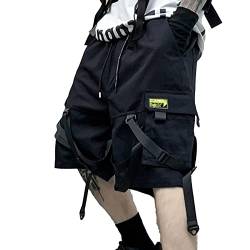 XYXIONGMAO Herren Streetwear Schwarz Techwear Hosen Gothic Cargo Tactical Shorts Jogger Cyberpunk Hip Hop Overalls für Männer, Schwarz, Mittel von XYXIONGMAO