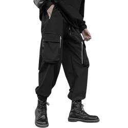 XYXIONGMAO Herren Sweatpants Funktionelle Taktische Streetwear Jogger Schwarz Hip Hop Techwear Goth Style Cargohose für Männer, Schwarz, X-Groß von XYXIONGMAO