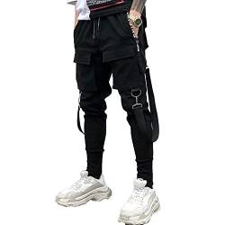 XYXIONGMAO Herren Unisex Cargo Haremshose Funktionelle Taktische Sweatpants Slacks Hip Hop Jogger Techwear Streetwear Overalls, schwarz, Mittel von XYXIONGMAO