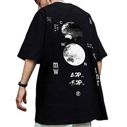 XYXIONGMAO Lässiges Sport Kurzarm T-Shirt Lose Baumwolle Japanische Streetwear Hip Hop Unisex Grafik Tees Shirts für Herren, Schwarz, XX-Large von XYXIONGMAO