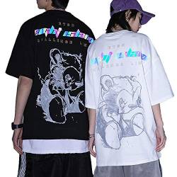 XYXIONGMAO Laser Buchstaben Reflektierendes Druck T-Shirt Lose Casual Hip-Hop Unisex Streetwear Grafik Tees Shirts für Männer, schwarz, X-Groß von XYXIONGMAO