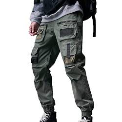 XYXIONGMAO Multi-Pocket Lose Overalls Casual Funktionshose Cargo Jogger Techwear Harem Hip Hop Hosen für Herren, Grün, Groß von XYXIONGMAO