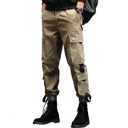 XYXIONGMAO Multifunktionale Overalls mit mehreren Taschen, l?ssige Hose, Harem, Hip Hop, Streetwear, Techwear, Cargohose f?r Herren, Khaki, Gr??e L von XYXIONGMAO