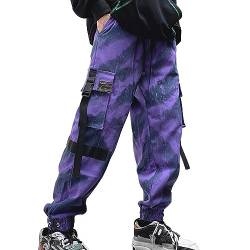 XYXIONGMAO Streetwear Haremshose für Herren Hip Hop Techwear Hose Jugend Freizeithose Lose Multi-Pocket Sport Overalls, Violett, Groß von XYXIONGMAO