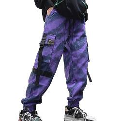 XYXIONGMAO Streetwear Haremshose für Herren Hip Hop Techwear Hosen Jugend Freizeithose Lose Multi-Pocket Sport Overalls - Violett - Klein von XYXIONGMAO