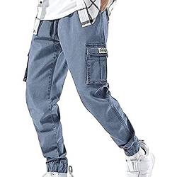 XYXIONGMAO Streetwear Hip Hop Cargo Jogger Hose für Herren Denim Overalls Sport Harness Füße Harlan Freizeithose - Blau - Klein von XYXIONGMAO