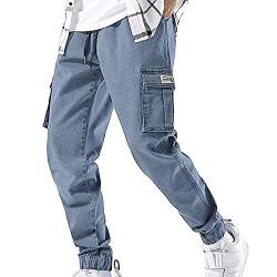 XYXIONGMAO Streetwear Hip Hop Cargo Jogger Hose für Herren Denim Overalls Sport Harness Füße Harlan Freizeithose - Schwarz - Mittel von XYXIONGMAO