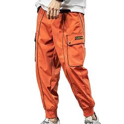 XYXIONGMAO Streetwear Hip Hop Cargo Jogger Hosen für Herren Casual Hosen Lose Multi-Pocket Outdoor Sports Harem Overalls - Orange - XX-Large von XYXIONGMAO