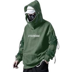 XYXIONGMAO Streetwear Techwear Hoodie Cyberpunk Tactical Herren Black Urban Hip Hop Japanese Sweatshirt, Grün, Medium von XYXIONGMAO