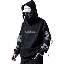 XYXIONGMAO Streetwear Techwear Hoodie Cyberpunk Tactical Herren Black Urban Hip Hop Japanese Sweatshirt, Schwarz, Medium von XYXIONGMAO