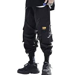 XYXIONGMAO Taktische Jogger Cargohose Hip Hop Harem Techwear Streetwear Herren Streamer Overalls Lose Freizeithose, Schwarz, XXL von XYXIONGMAO