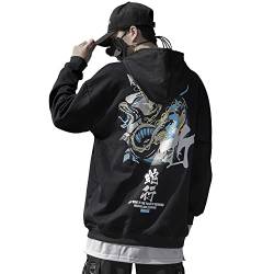 XYXIONGMAO Techware Graphic Hoodies Street Streetwear Hoodie Japanisch Oversize Schwarz Herren Hip Hop Sweatshirt, Schwarz, XL von XYXIONGMAO
