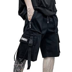 XYXIONGMAO Techwear Cargo-Shorts für Herren, Cyberpunk, Hip-Hop, Gothic, japanische Streetwear, Techwear, taktische Gothic-Hose, Schwarz, Mittel von XYXIONGMAO