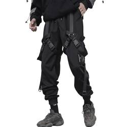 XYXIONGMAO Techwear Cyberpunk-Kleidung für Herren, Hip-Hop-Hose, schwarz, Streetwear, Gothic, Sweathose, taktische Cargohose für Herren, Schwarz, Klein von XYXIONGMAO