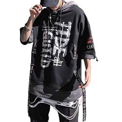 XYXIONGMAO Techwear Shirt Cyberpunk Japanische Streetwear Hip Hop Shirts Herren Grafik T Alphabet Design Arbeitskleidung Gothic Hoodie, Schwarz, XX-Large von XYXIONGMAO