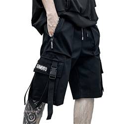 XYXIONGMAO Techwear Shorts Herren Cargo Cyberpunk Hip Hop Gothic Japanische Streetwear Männer Tech Wear Tactical Goth Hose, Schwarz, Klein von XYXIONGMAO