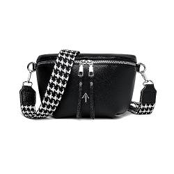 XYZXYZ Umhängetasche Damen Klein Crossbag Breiter Gurt Leder Handtasche Damen Moderne Taschen Mit Breitem Schultergurt Schwarz von XYZXYZ