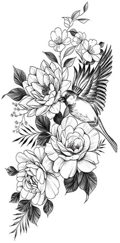 Neue temporäre Tattoo-Aufkleber for Frauen, realistische schwarze Rose, temporäre Tattoos, gefälschte wasserdichte Tätowierung, Körperkunst, Arm, Bein, Blumen, Pfingstrose, Blüte, Tattoo-Aufkleber, Ma von XZEIT